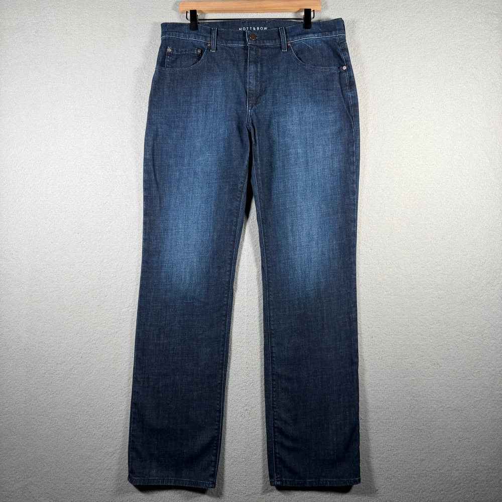 Mott & Bow Mosco Straight Leg Jeans Mens 36x34 Dark Blue Wash Stretch Denim